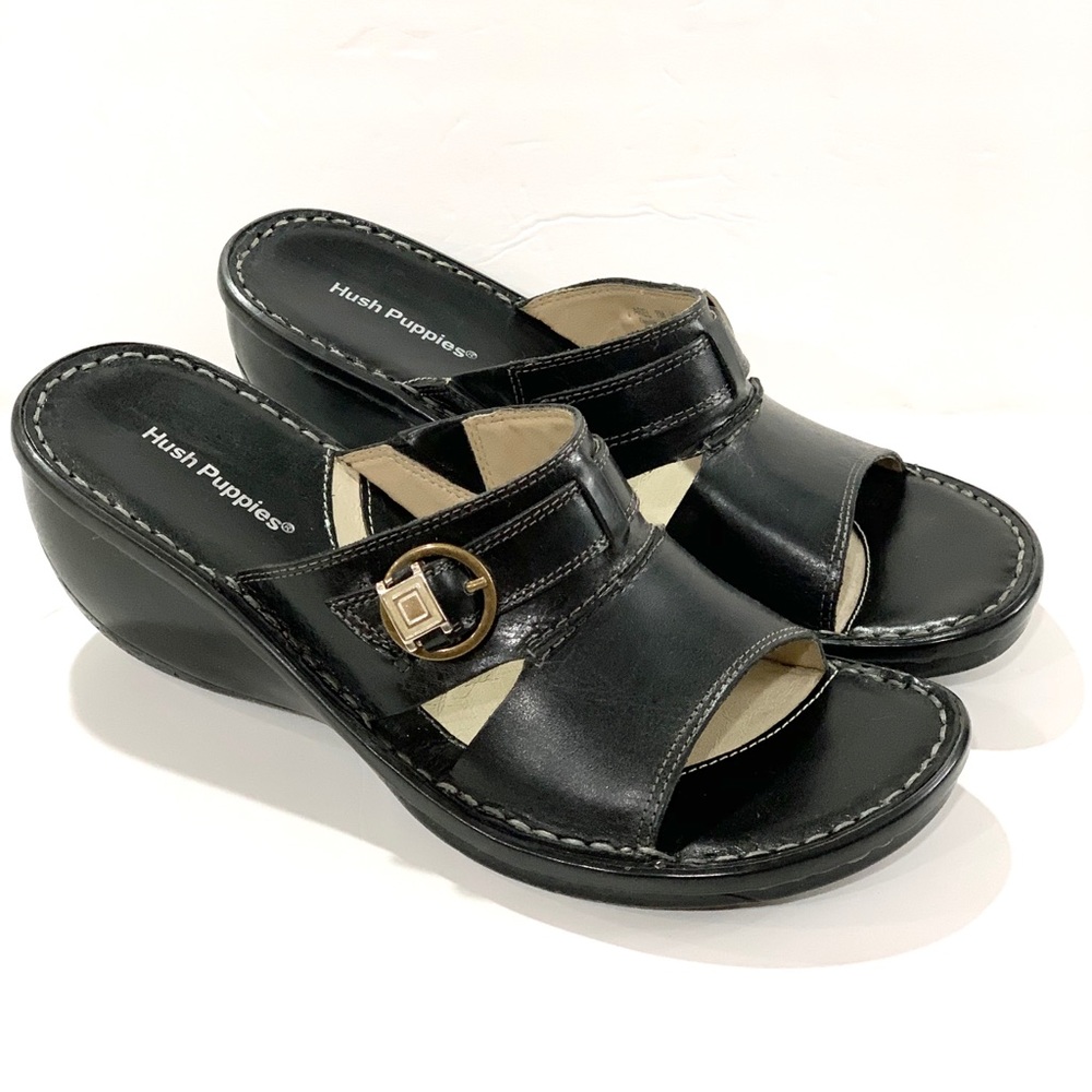 Hush puppies Ariel 7 black leather slide sandals